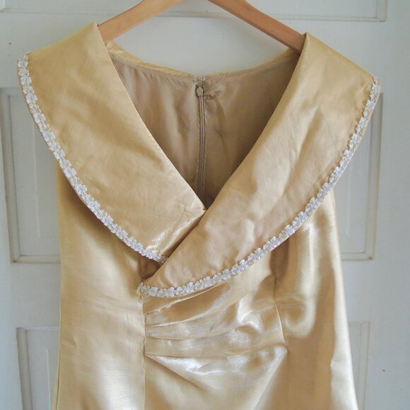 Gold Shimmery Ruched Retro 60s Costume Cosplay Cocktail Dress L/XL - Picture 4 of 11